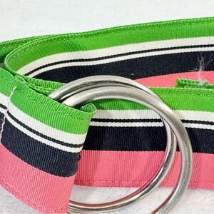 J. Crew Vibrant Preppy Pink Green Blue and White Striped Belt with Silver Rings